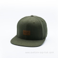 6 Panel Leather Patch Snapback Cap